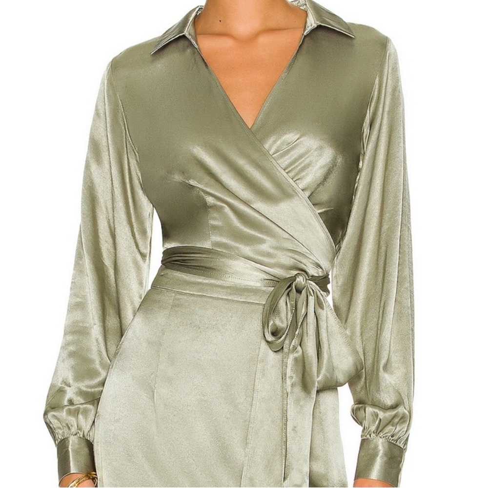 l*space Satin Wrap Blouse in Sage Green